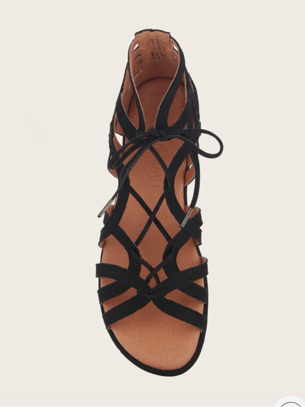 gentle souls Black Suede Lace-Up Gladiator Sandals with Brown Insole